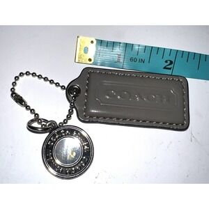 Coach‎ Gray Patent Leather Key Fob Drop Tag Silver Tone Charm Chain 2.5" Hangtag